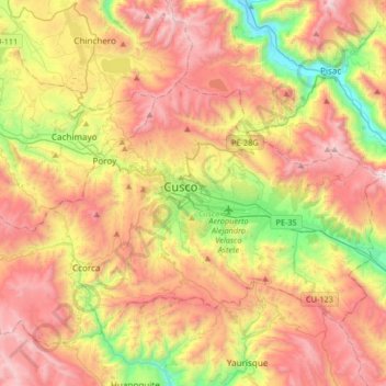 Mapa topográfico Cusco, altitud, relieve