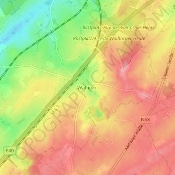 Mapa topográfico Walhorn, altitud, relieve