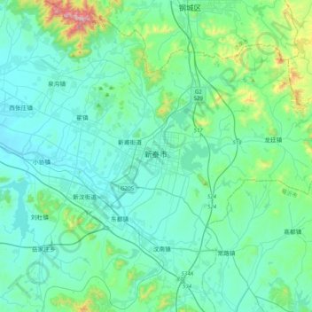 Mapa topográfico 新泰市, altitud, relieve