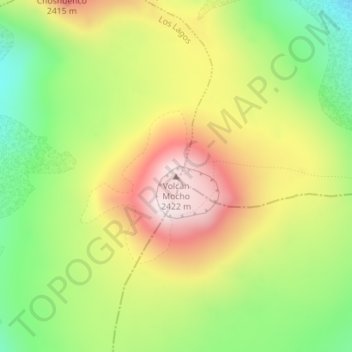 Mapa topográfico Volcán Mocho, altitud, relieve