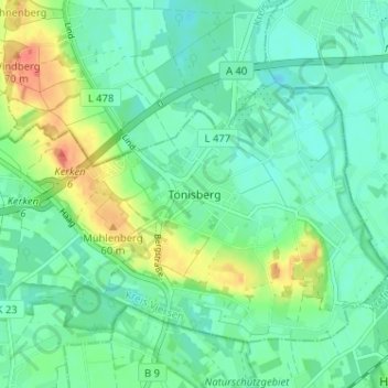Mapa topográfico Tönisberg, altitud, relieve