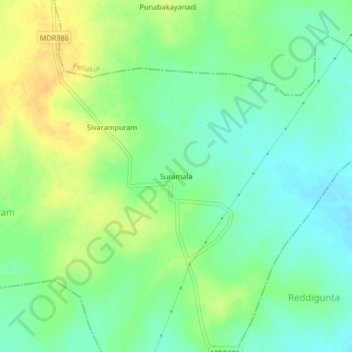 Mapa topográfico Suramala, altitud, relieve
