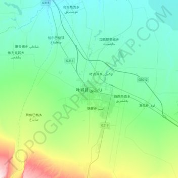 Mapa topográfico 叶城县, altitud, relieve