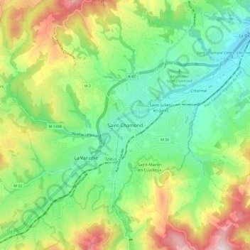 Mapa topográfico Saint-Chamond, altitud, relieve