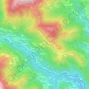 Mapa topográfico Gisola, altitud, relieve