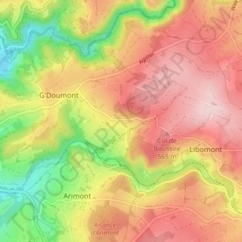 Mapa topográfico Boussire, altitud, relieve