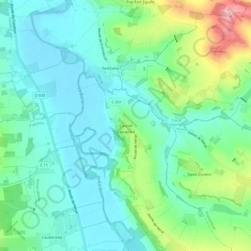 Mapa topográfico Caubet, altitud, relieve