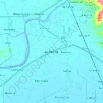 Mapa topográfico Sampang, altitud, relieve