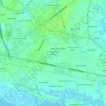 Mapa topográfico Saint Andrews Heights, altitud, relieve