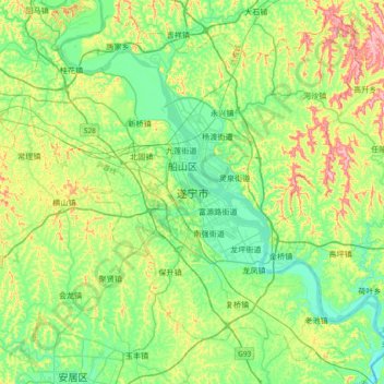 Mapa topográfico 遂宁市, altitud, relieve