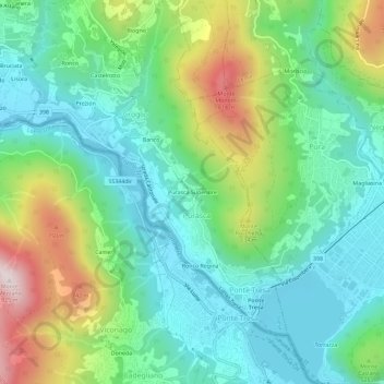 Mapa topográfico Purasca Superiore, altitud, relieve