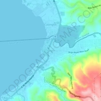 Mapa topográfico Bugo, altitud, relieve