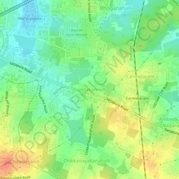 Mapa topográfico Doddakannelli, altitud, relieve