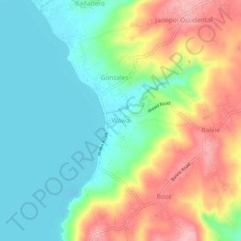 Mapa topográfico Wawa, altitud, relieve