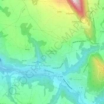 Mapa topográfico Collonges d'En-Haut, altitud, relieve