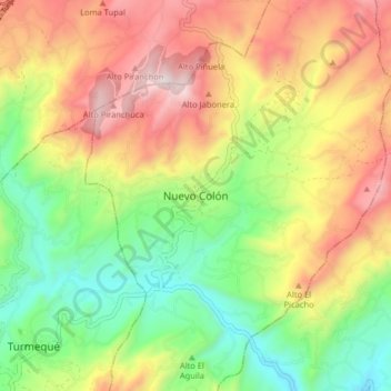 Mapa topográfico Nuevo Colón, altitud, relieve