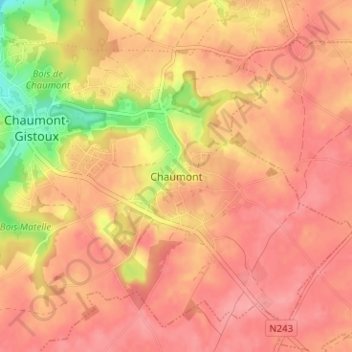Mapa topográfico Chaumont, altitud, relieve