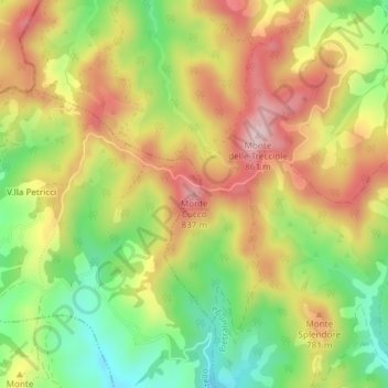 Mapa topográfico Monte Cucco, altitud, relieve