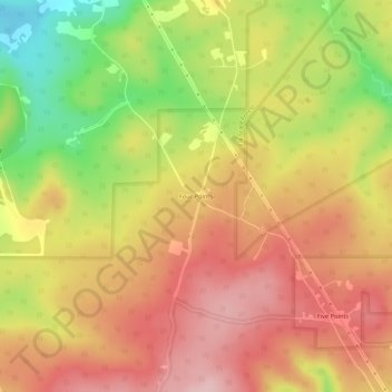 Mapa topográfico Four Points, altitud, relieve
