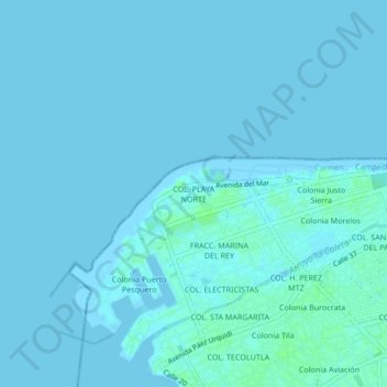 Mapa topográfico COL. PLAYA NORTE, altitud, relieve