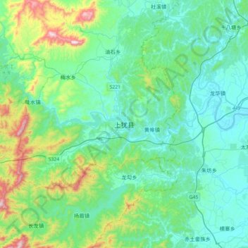Mapa topográfico 上犹县, altitud, relieve