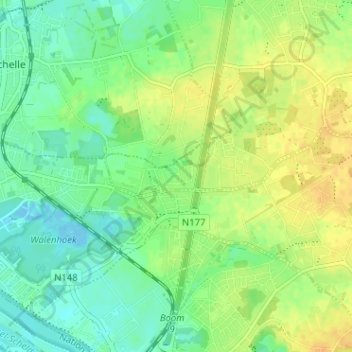 Mapa topográfico Koekoek, altitud, relieve