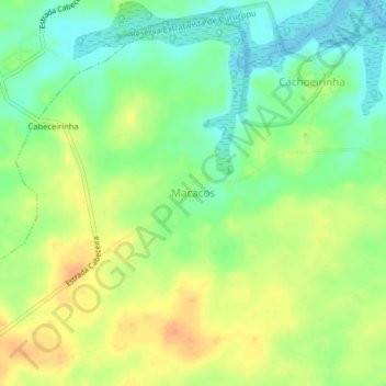 Mapa topográfico Macacos, altitud, relieve