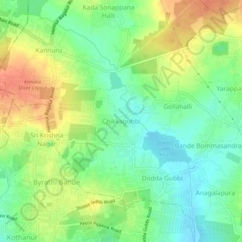 Mapa topográfico Chikkagubbi, altitud, relieve