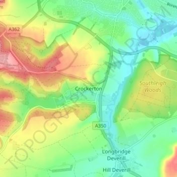 Mapa topográfico Crockerton, altitud, relieve