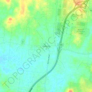 Mapa topográfico Gladeville, altitud, relieve