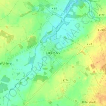 Mapa topográfico Kakerbeck, altitud, relieve