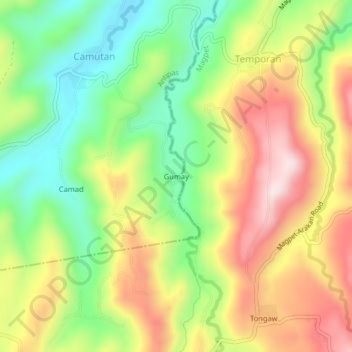 Mapa topográfico Gumay, altitud, relieve
