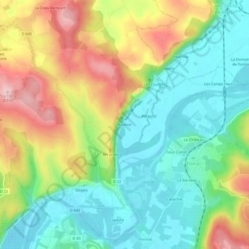 Mapa topográfico Briance, altitud, relieve