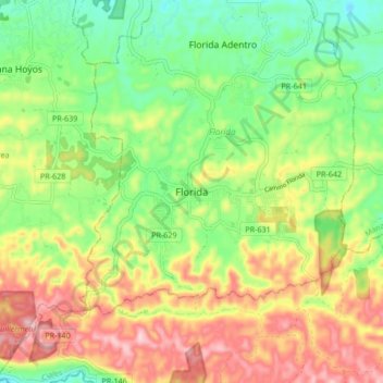 Mapa topográfico Florida, altitud, relieve