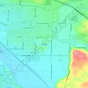 Mapa topográfico Halcyon, altitud, relieve