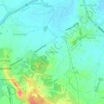 Mapa topográfico Rotrottooc, altitud, relieve