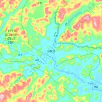 Mapa topográfico 怀群镇, altitud, relieve