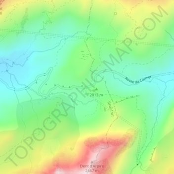 Mapa topográfico Cormet de Roselend, altitud, relieve