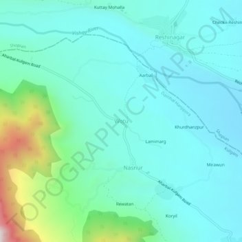 Mapa topográfico Wotu, altitud, relieve