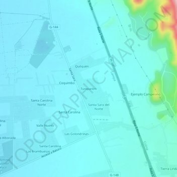 Mapa topográfico Tunquelén, altitud, relieve