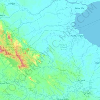 Mapa topográfico Tebing Tinggi, altitud, relieve