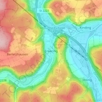 Mapa topográfico Enkering, altitud, relieve