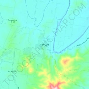 Mapa topográfico Lowood, altitud, relieve