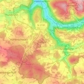 Mapa topográfico Höfles, altitud, relieve