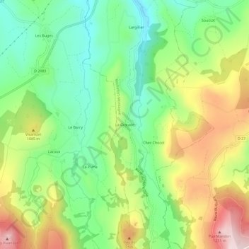 Mapa topográfico La Gratade, altitud, relieve