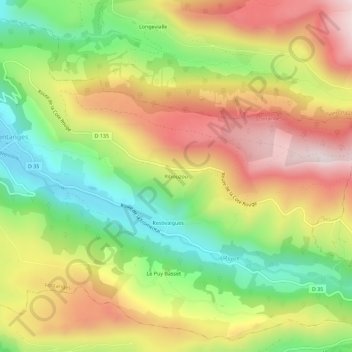 Mapa topográfico Ribouzou, altitud, relieve