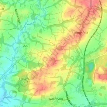 Mapa topográfico Winterfold, altitud, relieve