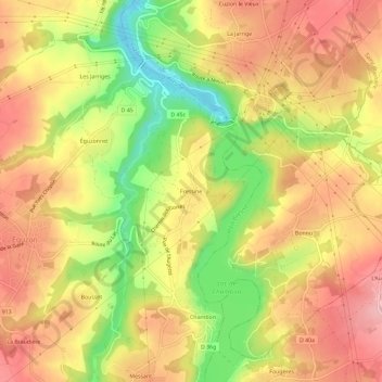 Mapa topográfico Fressine, altitud, relieve