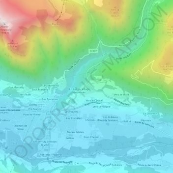Mapa topográfico Avonnex, altitud, relieve