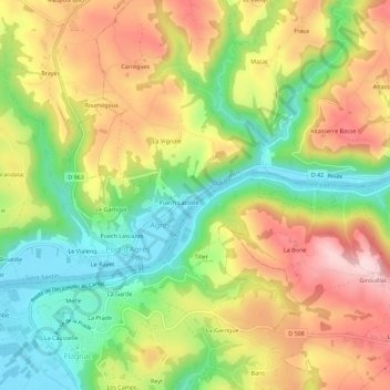 Mapa topográfico Bellevue, altitud, relieve